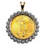 14KT GOLD DIAMOND PENDANT U.S. 1 oz. Eagle Gold Coin 1.00 cts. (coin excluded)